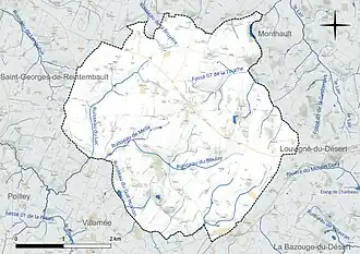 Carte en couleur présentant le réseau hydrographique de la commune