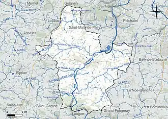 Carte du réseau hydrographique de la commune de Guipry-Messac.