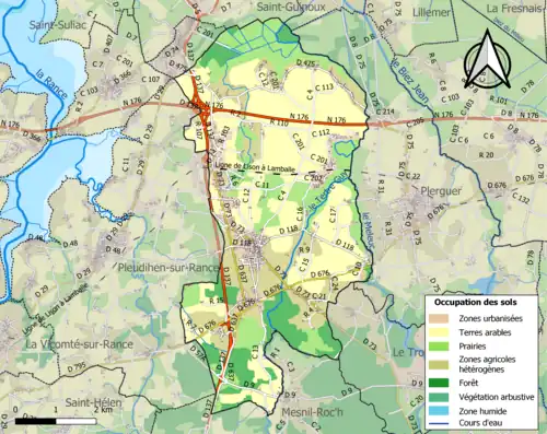 Carte en couleurs présentant l'occupation des sols.