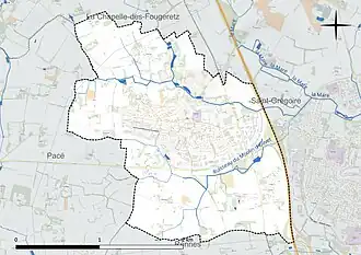 Carte en couleur présentant le réseau hydrographique de la commune