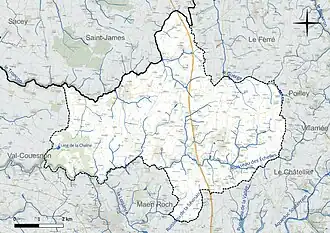 Carte en couleur présentant le réseau hydrographique de la commune