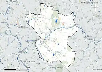 Carte en couleur présentant le réseau hydrographique de la commune