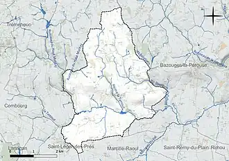 Carte en couleur présentant le réseau hydrographique de la commune