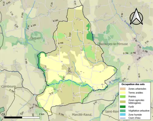 Carte en couleurs présentant l'occupation des sols.