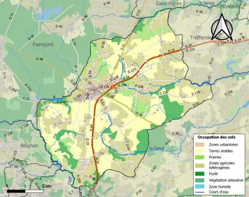 Carte en couleurs présentant l'occupation des sols.