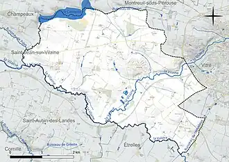 Carte en couleur présentant le réseau hydrographique de la commune