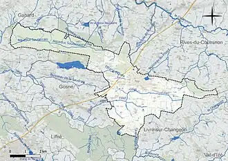 Carte en couleur présentant le réseau hydrographique de la commune