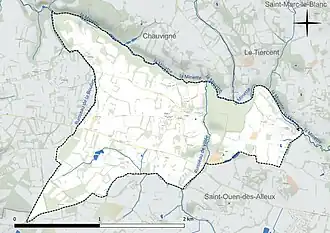Carte en couleur présentant le réseau hydrographique de la commune