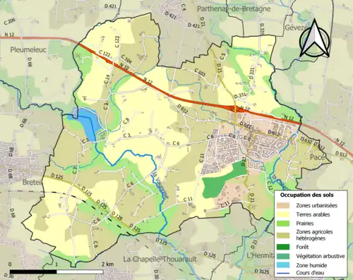 Carte en couleurs présentant l'occupation des sols.