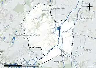 Carte en couleur présentant le réseau hydrographique de la commune