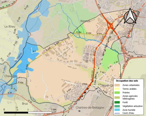 Carte en couleurs présentant l'occupation des sols.