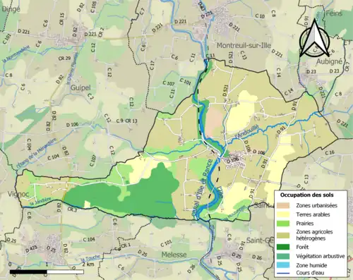 Carte en couleurs présentant l'occupation des sols.