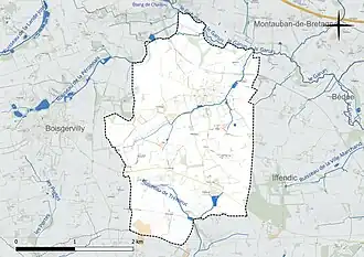Carte en couleur présentant le réseau hydrographique de la commune