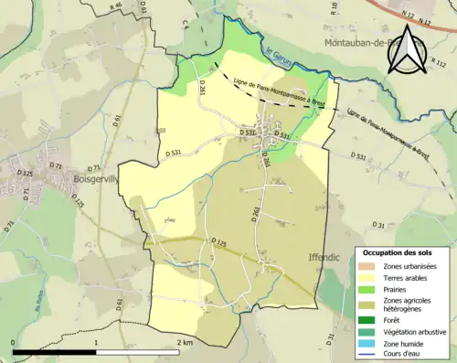 Carte en couleurs présentant l'occupation des sols.