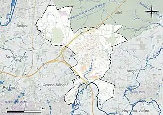 Carte du réseau hydrographique de la commune de Torigné-Fouillard.