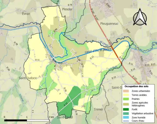 Carte en couleurs présentant l'occupation des sols.