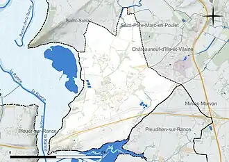 Carte en couleur présentant le réseau hydrographique de la commune