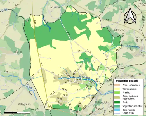 Carte en couleurs présentant l'occupation des sols.