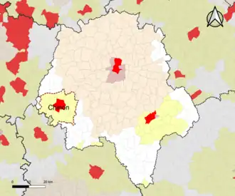 Localisation de l'aire d'attraction de Chinon dans le département d'Indre-et-Loire.