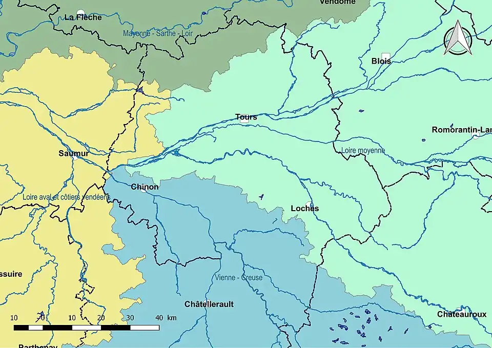 L'Indre-et-Loire est partagée en quatre sous-bassins DCE.