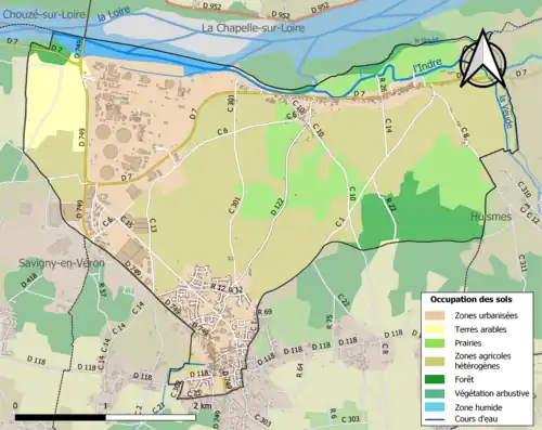 Carte en couleurs présentant l'occupation des sols.