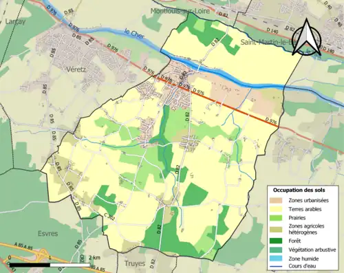 Carte en couleurs présentant l'occupation des sols.