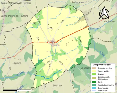 Carte en couleurs présentant l'occupation des sols.