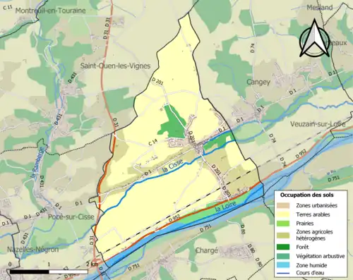 Carte en couleurs présentant l'occupation des sols.
