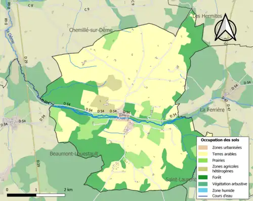 Carte en couleurs présentant l'occupation des sols.