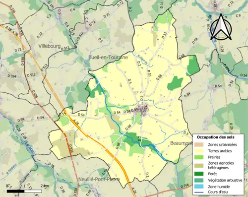 Carte en couleurs présentant l'occupation des sols.