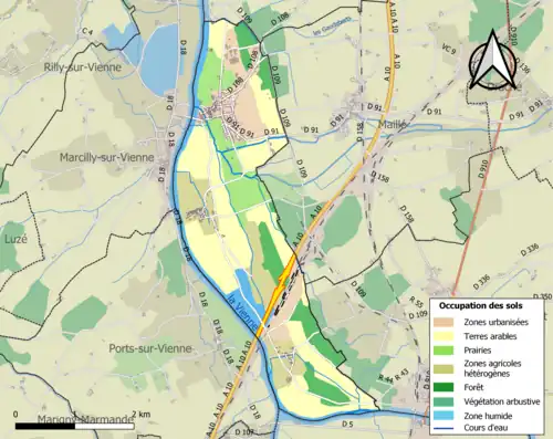 Carte en couleurs présentant l'occupation des sols.