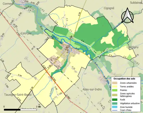 Carte en couleurs présentant l'occupation des sols.