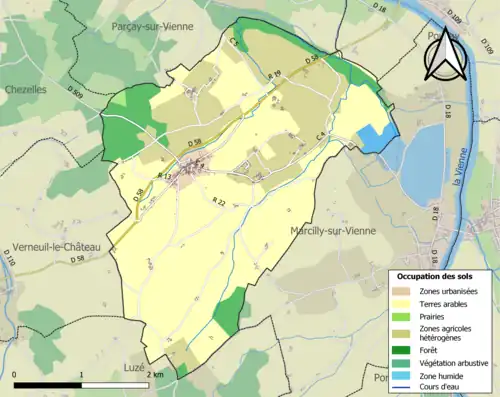 Carte en couleurs présentant l'occupation des sols.