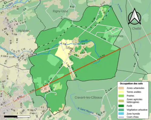 Carte en couleurs présentant l'occupation des sols.