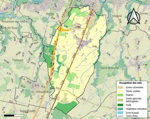 Carte en couleurs présentant l'occupation des sols.