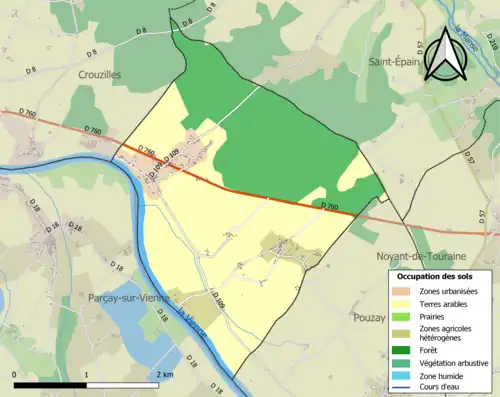 Carte en couleurs présentant l'occupation des sols.