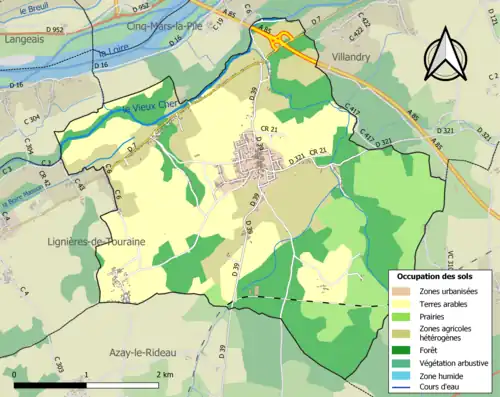 Carte en couleurs présentant l'occupation des sols.