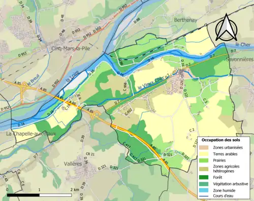Carte en couleurs présentant l'occupation des sols.