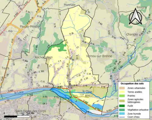 Carte en couleurs présentant l'occupation des sols.