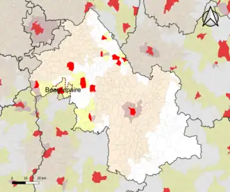 Localisation de l'aire d'attraction de Beaurepaire dans le département de l'Isère.