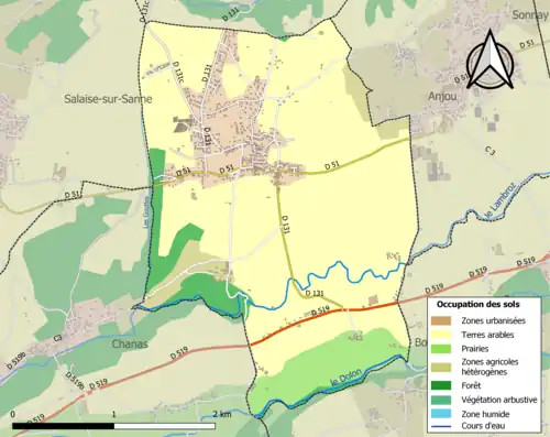 Carte en couleurs présentant l'occupation des sols.