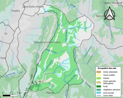 Carte en couleurs présentant l'occupation des sols.