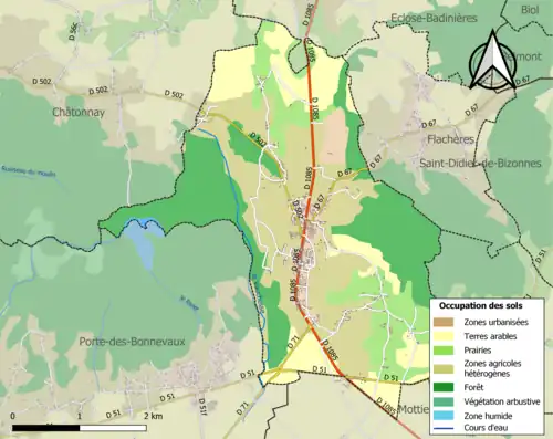 Carte en couleurs présentant l'occupation des sols.