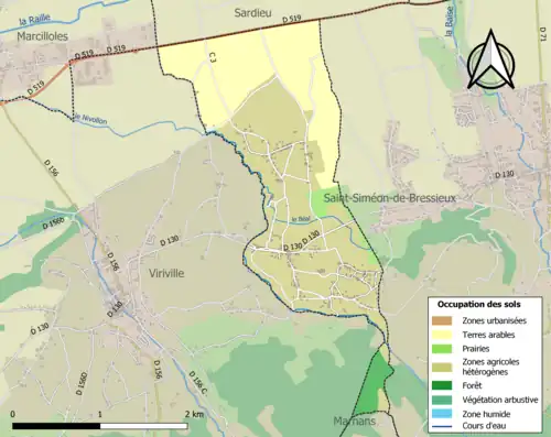 Carte en couleurs présentant l'occupation des sols.
