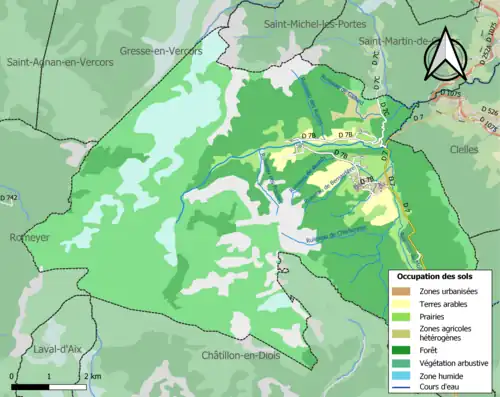 Carte en couleurs présentant l'occupation des sols.