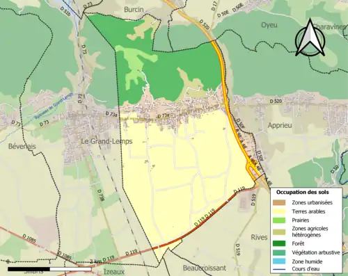 Carte en couleurs présentant l'occupation des sols.