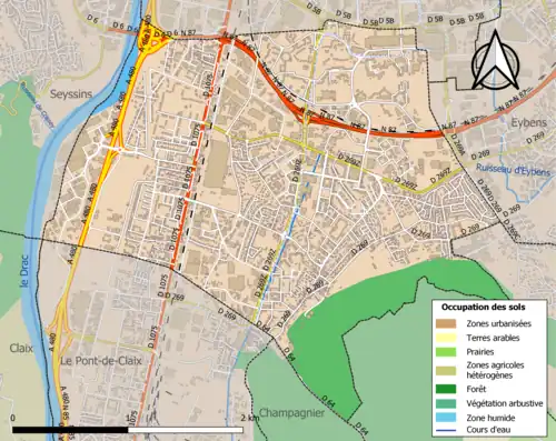 Carte en couleurs présentant l'occupation des sols.