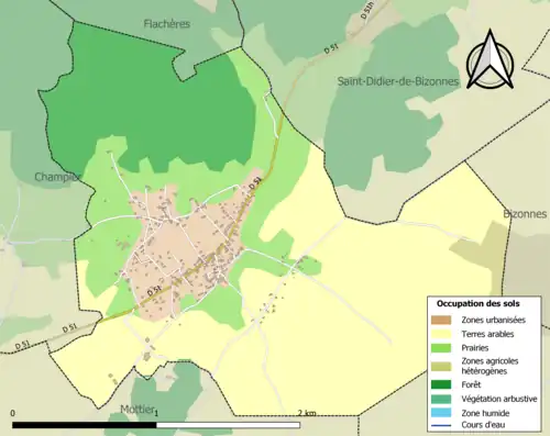 Carte en couleurs présentant l'occupation des sols.
