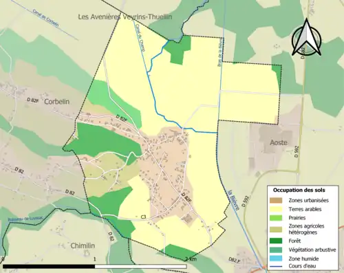 Carte en couleurs présentant l'occupation des sols.