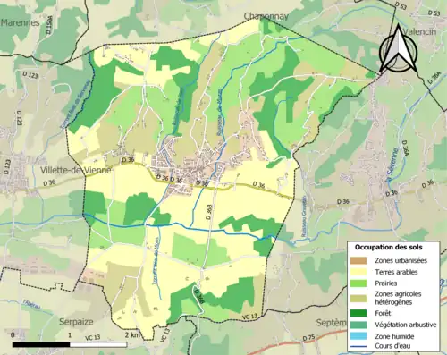 Carte en couleurs présentant l'occupation des sols.
